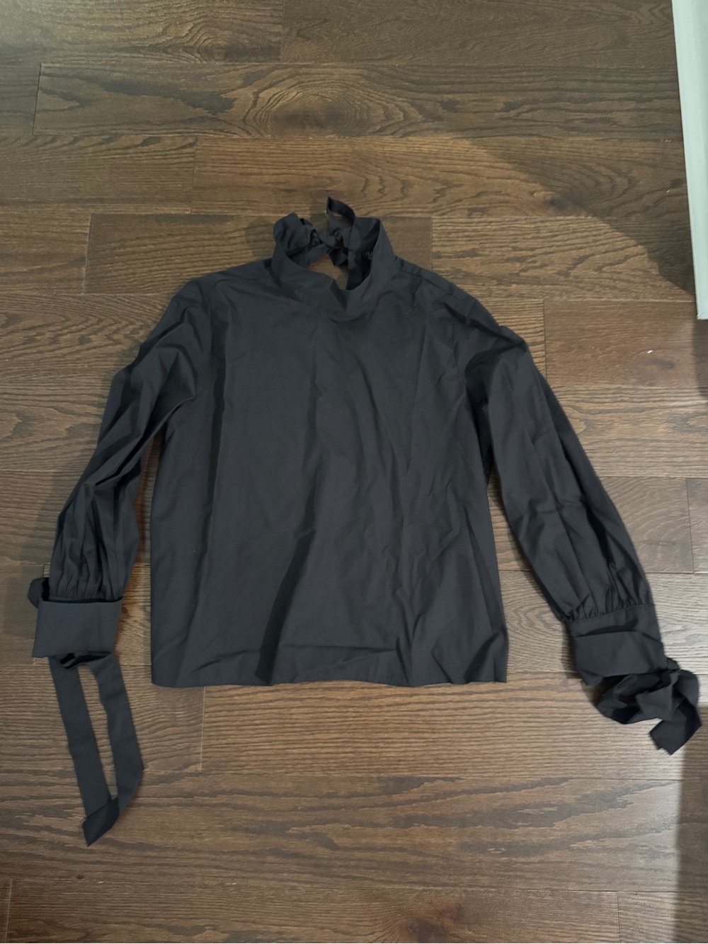 Topshop Black Tie-Neck Long Sleeve Blouse